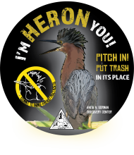 I'm heron you sticker with an image of a green heron